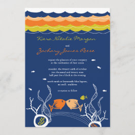 Kissing Fish Corals Beach Whimsical Niedlich Weddi Einladung