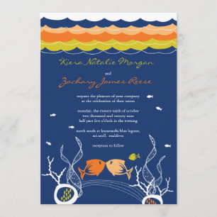 Kissing Fish Corals Beach Whimsical Niedlich Weddi Einladung
