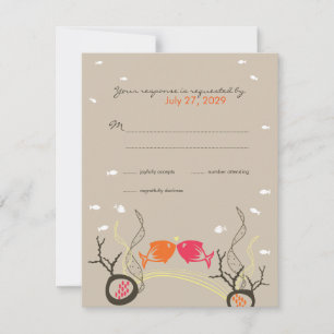 Kissing Fish Corals Beach Whimsical Niedlich Weddi RSVP Karte