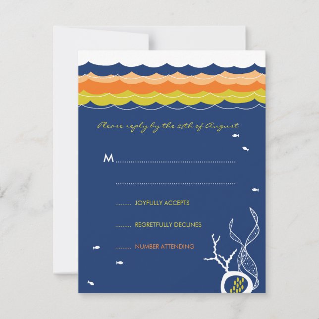 Kissing Fish Corals Beach Whimsical Niedlich Weddi RSVP Karte (Vorderseite)