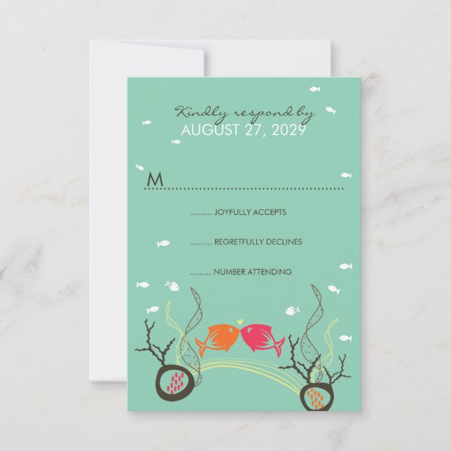 Kissing Fish Corals Beach Whimsical Niedlich Weddi RSVP Karte (Vorderseite)