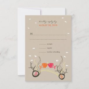 Kissing Fish Corals Beach Whimsical Wedding RSVP Karte