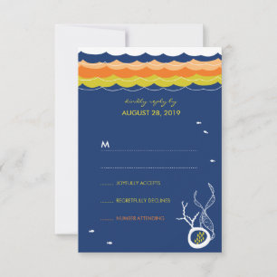 Kissing Fish Corals Beach Whimsical Wedding RSVP Karte