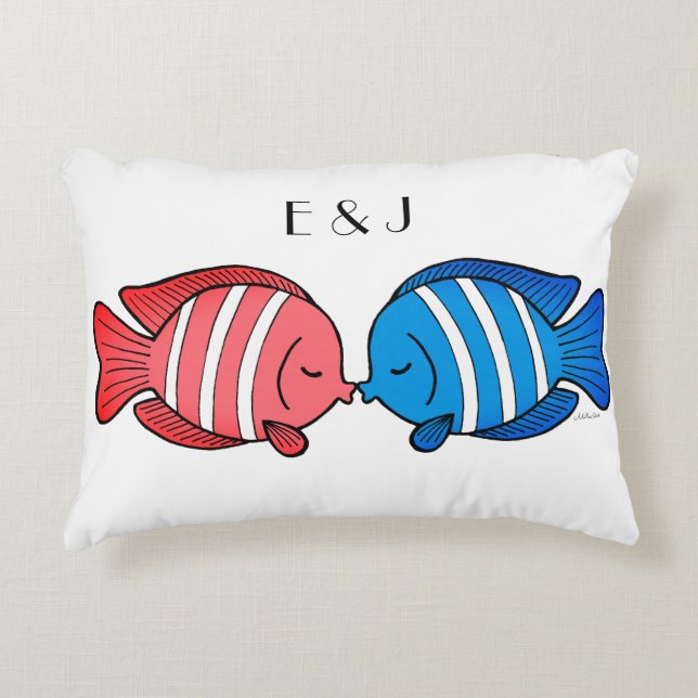 Kissing Fish Pillow Custom Wedding Geschenk für Pa Zierkissen (Vorderseite)