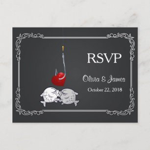 Kissing Fish Wedding RSVP Card Einladungspostkarte