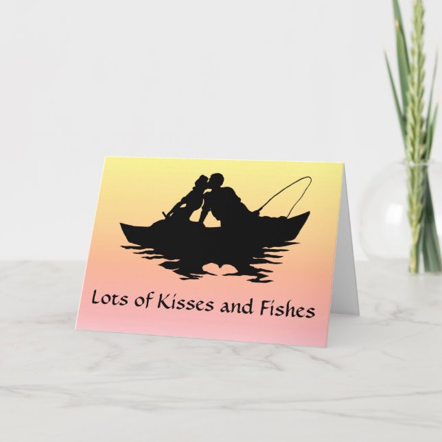 Kissing Fishing Couple Carte de voeux Anniversaire (Devant)