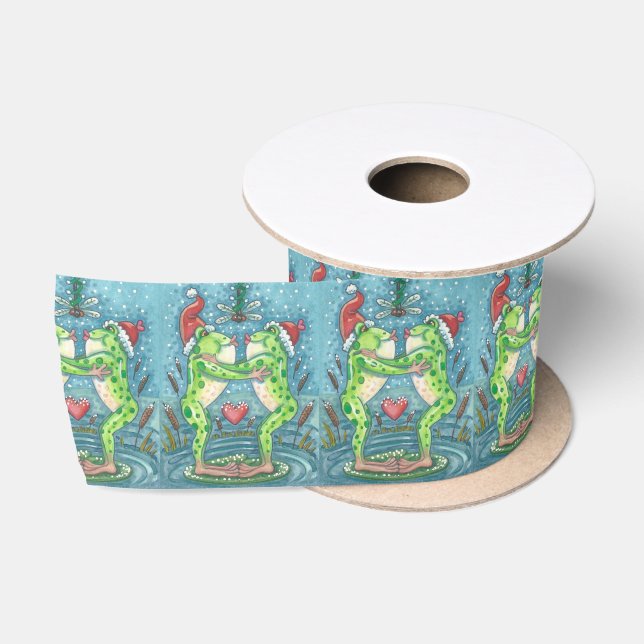 KISSING FROG MISTLETOM, CHRISTMAS GIFTWRAP RIBBON SATINBAND (Spule)