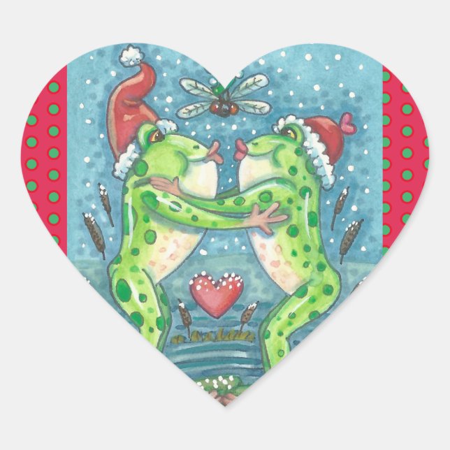 KISSING FROGS, DRAGONFLIY MISTLETOE FERIENSTUFE Herz-Aufkleber (Vorderseite)