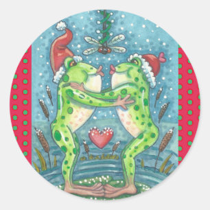 KISSING FROGS, DRAGONFLIY MISTLETOE FERIENSTUFE RUNDER AUFKLEBER