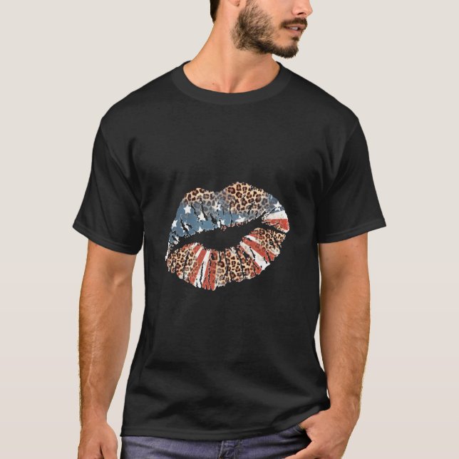 Kissing Lips Smooch Pucker Patriotic July 4Th Leop T-Shirt (Vorderseite)