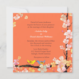 Kissing Love Birds Orange Wedding Einladung