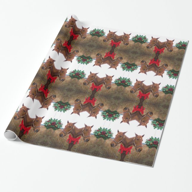 Kissing Mistletoe: Weihnachtspferde Roter Bug Geschenkpapier (Ungerollt)