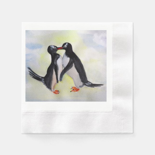 Kissing Pinguins Cocktail Papier Napkins Serviette (Vorderseite)
