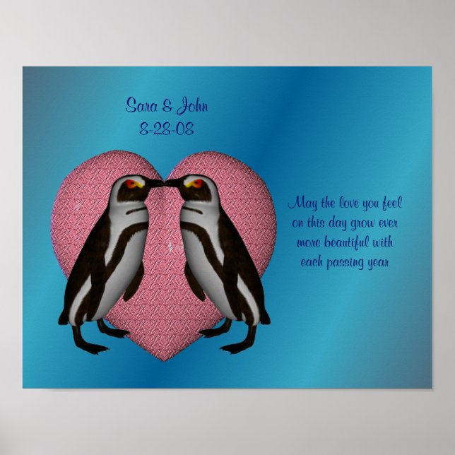 Kissing Pinguins Jubiläum Hochzeitsposter Poster (Vorne)