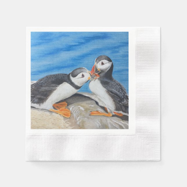 Kissing Puffins Serviette (Vorderseite)