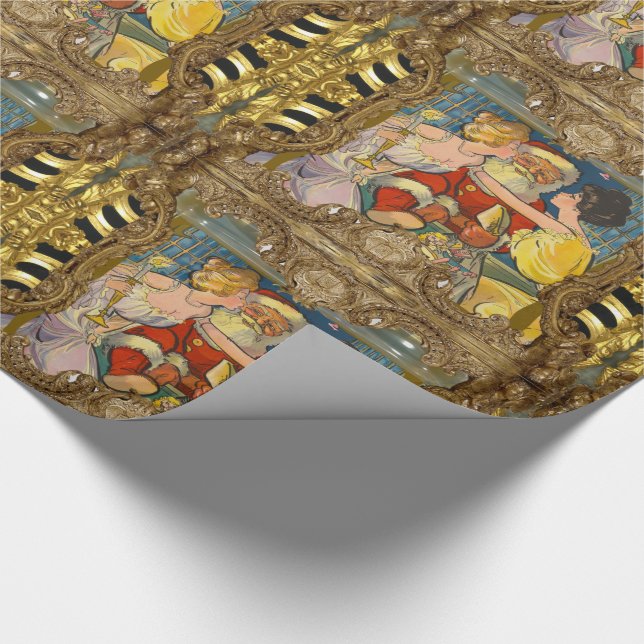 Kissing Santa Vintag Old Fashion Christmas Geschenkpapier (Ecke)