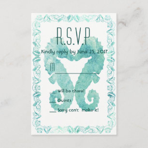 Kissing Seepferde Wedding R.S.V.P. in Türkis RSVP Karte