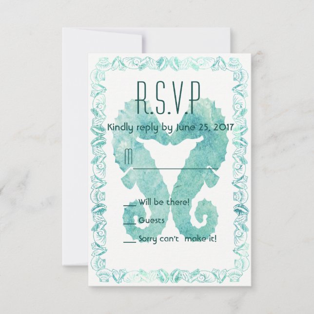 Kissing Seepferde Wedding R.S.V.P. in Türkis RSVP Karte (Vorderseite)