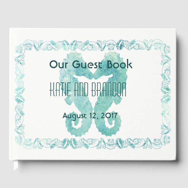 Kissing Seepferds Wedding Guest Book Turquoise Gästebuch (Vorderseite)