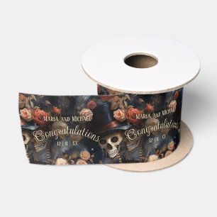 Kissing Skulls Dark Floral Romantic Macabre Gothic Satinband