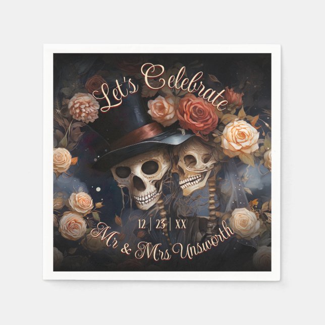 Kissing Skulls Feiern wir Hochzeit mit Napkins Serviette (Vorderseite)