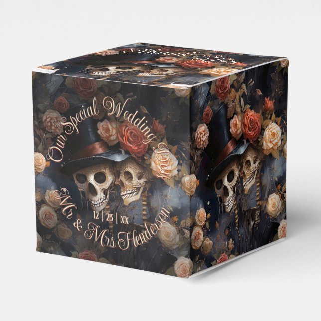 Kissing Skulls Romantisches Skelett Gotische Hochz Geschenkschachtel (Vorderseite)