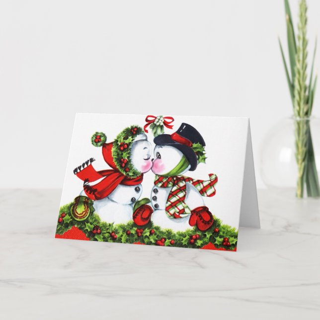 Kissing Snowman Couple Feiertagskarte (Vorderseite)