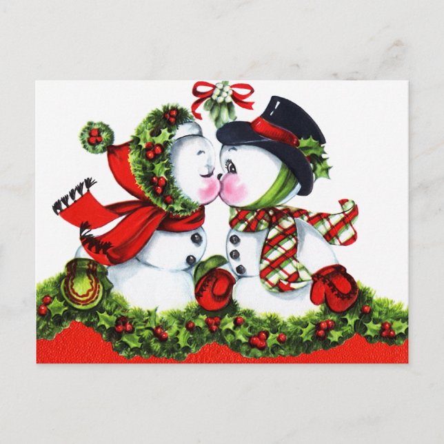 Kissing Snowman Couple Feiertagspostkarte (Vorderseite)