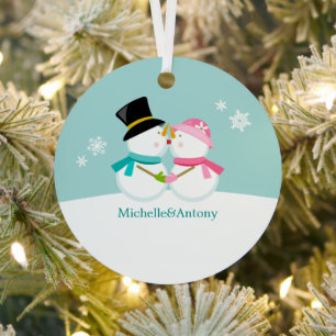 Kissing Snowmen Weihnachten Ornament Aus Metall