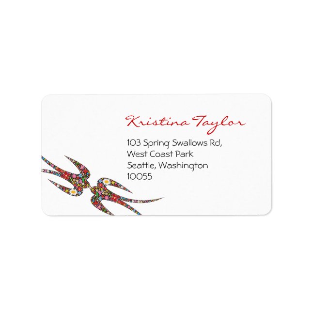 Kissing Swallows Love Birds Spring Flowers Adresse Adressaufkleber (Vorne)