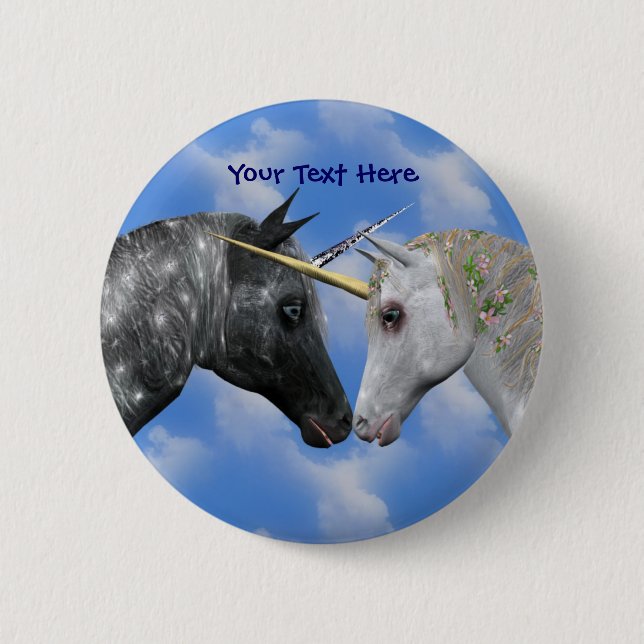 Kissing Unicorns Fantasy Button (Vorderseite)