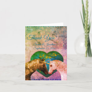 Kissing Unicorns Heart Wedding Personalisiert Dankeskarte