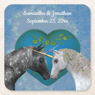 Kissing Unicorns Niedliche Personalisierte Hochzei Rechteckiger Pappuntersetzer