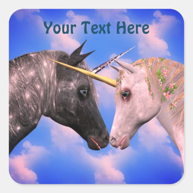 Kissing Unicorns Personalisiert Quadratischer Aufkleber (Vorderseite)
