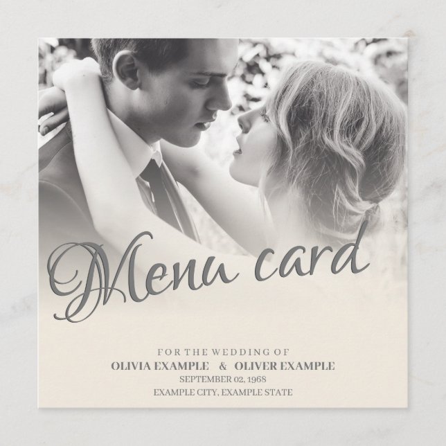 Kissing Wedding Couple in Monochrome Menükarte (Vorderseite)