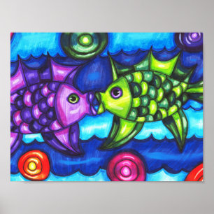 Kissy Fish whimsissiful farbenfrohe Meerestierkuns Poster