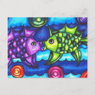 Kissy Fish whimsissiful farbenfrohe Meerestierkuns Postkarte