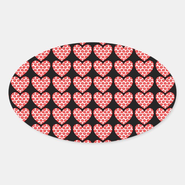 Kissy Lips Hearts Ovaler Aufkleber (Vorderseite)