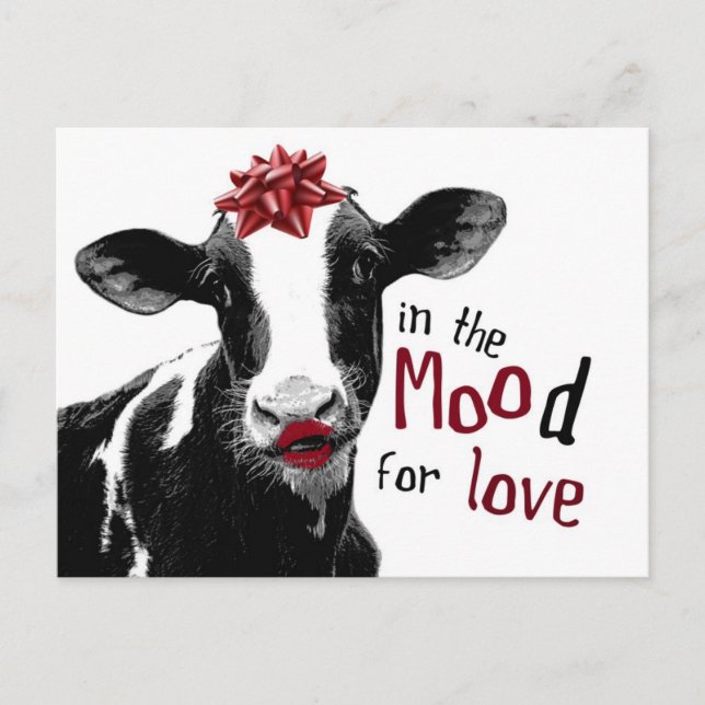Kissy Lips Kuh im MOOd für Liebe Postkarte (Vorderseite)