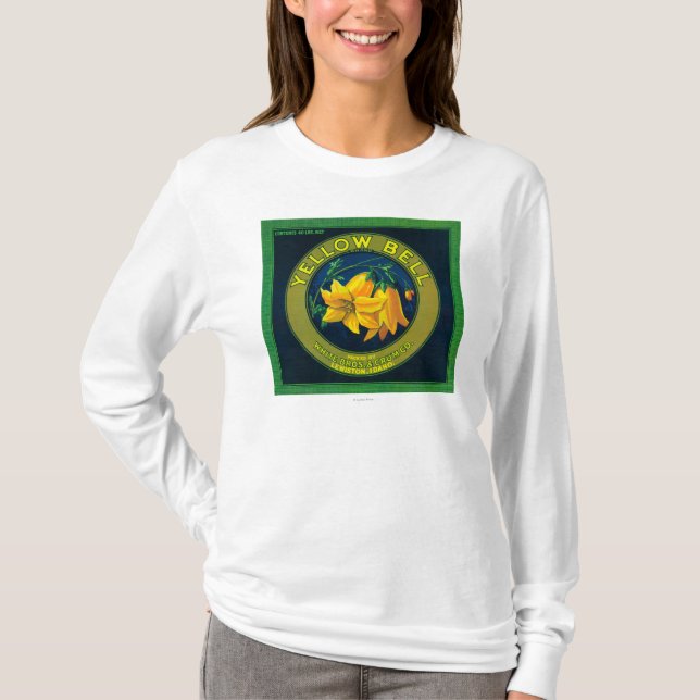 Kiste LabelLewiston, Identifikation gelber Bell T-Shirt (Vorderseite)
