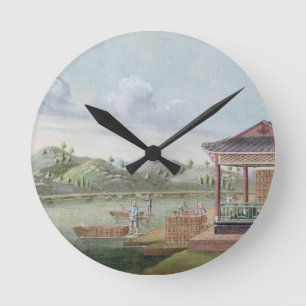 Kisten Tee transportieren (w/c auf Papier) Runde Wanduhr