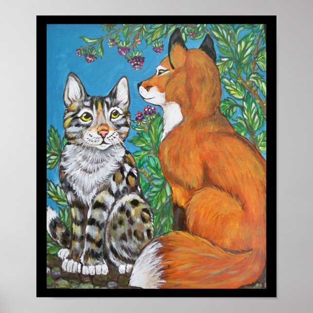 Kit Red Fox et Poster de chat, Art animal original (Devant)