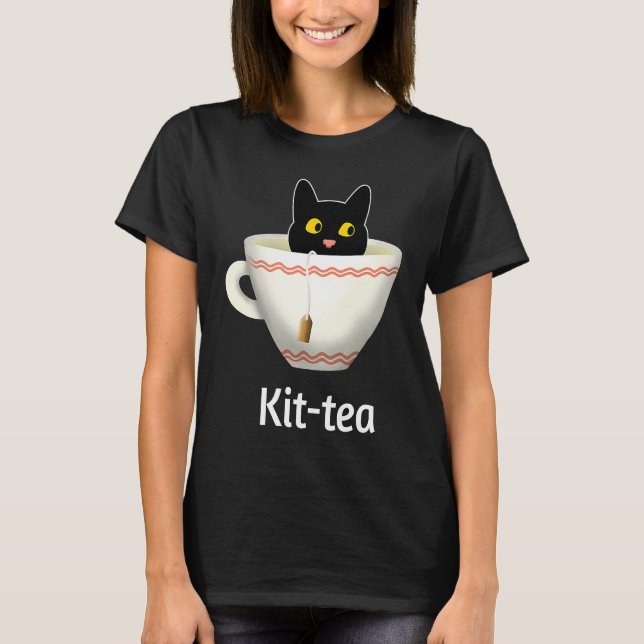 Kit Tea  Cat  , Cute Black Cat Kitty in Kittea T-Shirt (Vorderseite)