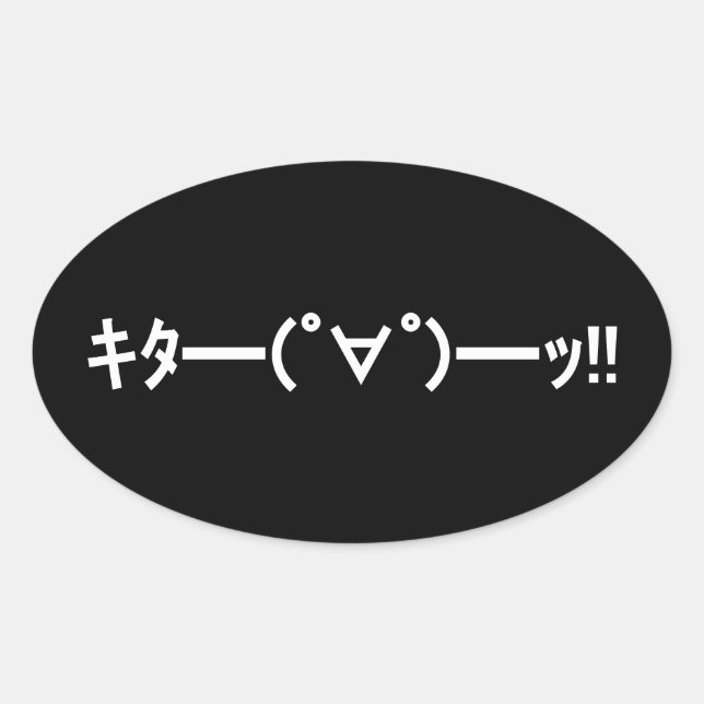KITA! Emoticon キ ━ ━ (゜ ゜ タ) ━━━! Japanisch Kaomoj Ovaler Aufkleber (Vorderseite)