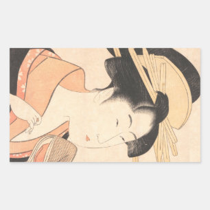 Kitagawa Utamaro Azumaya no Hana japanese lady art Rechteckiger Aufkleber