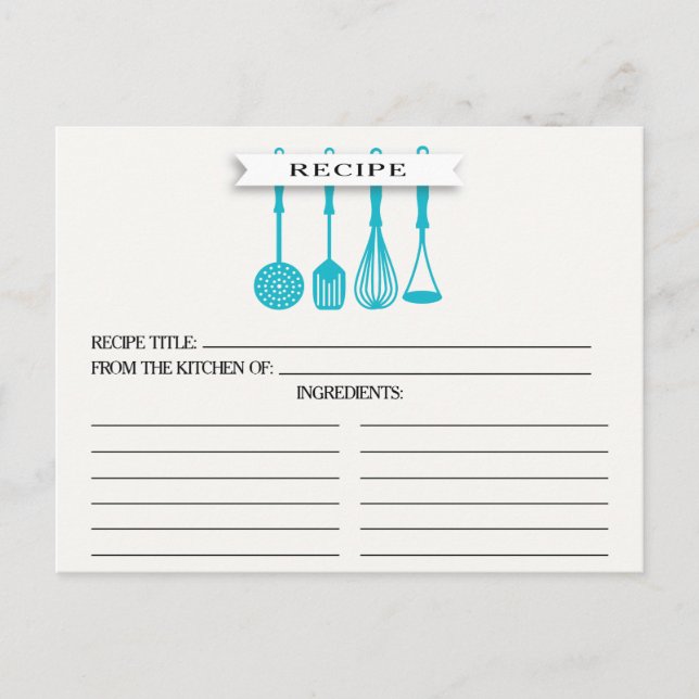 Kitchen Blue Utensitic Brautparty Recipe Cards Postkarte (Vorderseite)