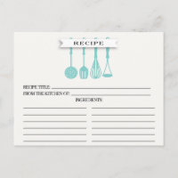 Kitchen Blue Utensitic Brautparty Recipe Cards