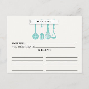Kitchen Blue Utensitic Brautparty Recipe Cards Postkarte