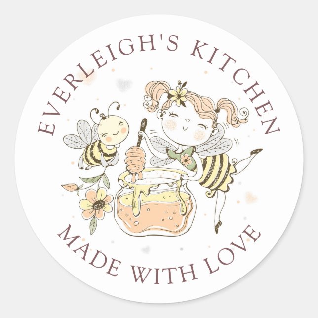 Kitchen Fairy Bee Honey Jar Labels Runder Aufkleber (Vorderseite)