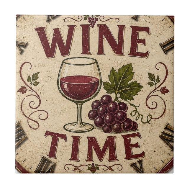Kitchen Farmhouse Decor Wine Time  Fliese (Vorderseite)